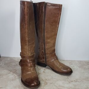 Freebird Brown Leather Knee-High Boots With Harnes Size 8